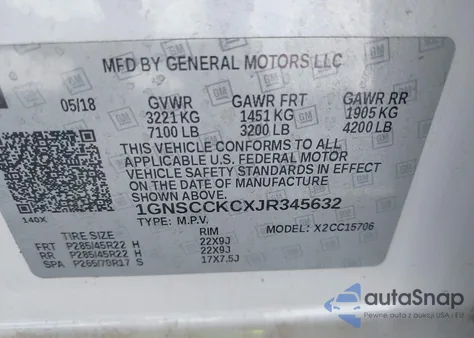 2018 Chevrolet Tahoe Premier из США, поврежденный, VIN 1GNSCCKCXJR345632